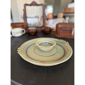 Handmade Southwest Pottery Chip and Dip Tray with Cactus Detail – 12” Wide